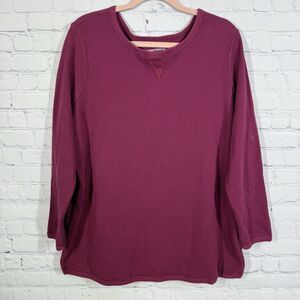 Woman Within Fitted Thermal Rib Knit Shirt Women Plus Size 1X Relax Fuchsia Top